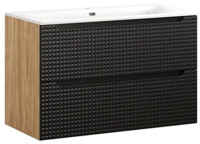 Závěsná skříňka Luxor Black se zápustným umyvadlem 90 cm černá/dub olejovaný