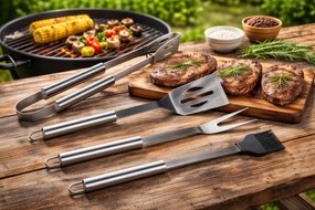 Nehrdzavejúce grilovacie náradie BestBerg BBBQ-4BT / 4 ks / čierna/strieborná