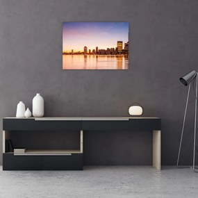 Sklenený obraz mesta pri západe slnka (70x50 cm)
