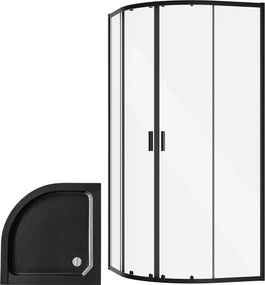 Besco Štvrťkruhový sprchovací kút ZARYA BLACK HR 80x80 (90x90) + vanička ALEX SE čierna BESCO-Rozmery: 90x90