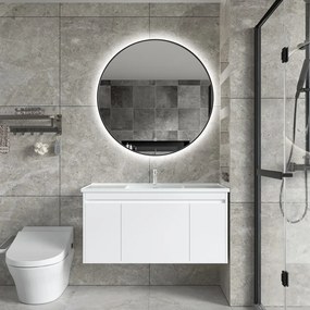 Erga Emma, okrúhle LED zrkadlo 90cm, čierny kovový rám, 2070 lm, 6500K, zadné osvetlenie, ERG-V01-201-9090-BK