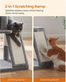 Škrabadlo pre mačky, mačací strom, 96 cm, svetlo šedá