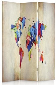 Ozdobný paraván Retro mapa světa - 110x170 cm, trojdielny, obojstranný paraván 360°