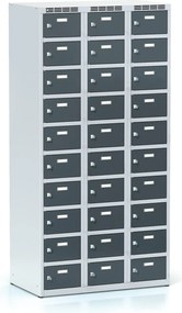 Alfa 3 Šatníková skrinka S6 s úložnými boxami, 30 boxov, 1800 x 900 x 500 mm, otočný zámok, tmavosivé dvere