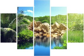 Obraz jazera v Seychelskej džungli (150x105 cm)
