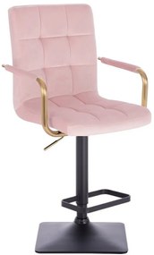 LuxuryForm Barová stolička VERONA GOLD VELUR na čiernej hranatej základni - ružová