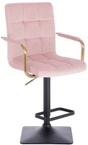 LuxuryForm DESIGN Barová stolička VERONA GOLD VELUR na čiernej hranatej základni - ružová