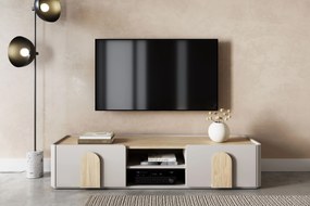 TV stolík Amilio 170 cm so zásuvkou - kašmír / olejovaný dub / úchytky svetlý dub