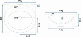 Rea Dalia, zapustené umývadlo 50,5x45x18 cm, biela lesklá, REA-U4122