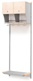 Vešiaková stena JEPPE s dvierkami, základná sekcia, 600x1800 mm, breza, strieborná