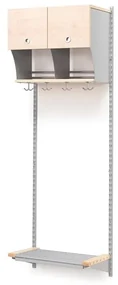 Vešiaková stena JEPPE s dvierkami, základná sekcia, 600x1800 mm, breza, strieborná