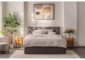 Sivá čalúnená dvojlôžková posteľ s úložným priestorom s roštom 180x200 cm Thessa Bold Line – Bonami Selection