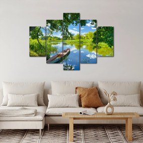 Obraz letné rieky s loďkou (150x105 cm)