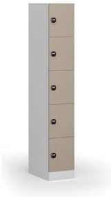 Šatníková skrinka s úložnými boxmi, 5 boxov, 1850 x 300 x 500 mm, demont, zámok s čítačkou RFID kariet, béžové dvere