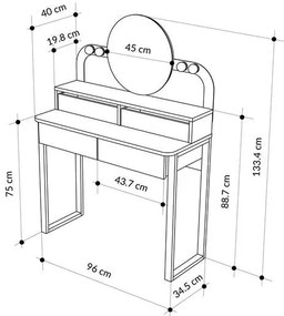 Toaletní stolek Houseland Lora bílý/dub safírový