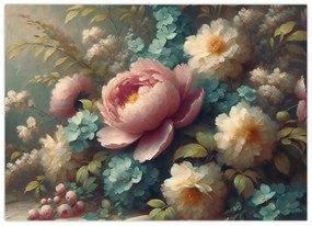 Sklenený obraz - Zátišie s kvetmi - maľba (70x50 cm)