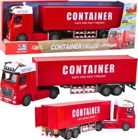 LEAN Toys Prepravný kamión s kontajnerom – svetlá, zvuky, červená