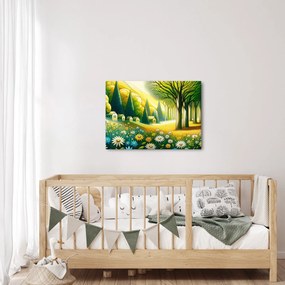 Obraz - Dedina v žlto-zelenej (70x50 cm)