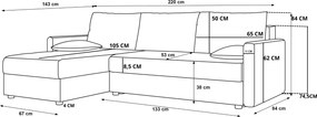Rozkladacia obojstranná sedacia súprava do L VENORIA 220x143 cm, horčicová + 2 vankúšiky ZDARMA