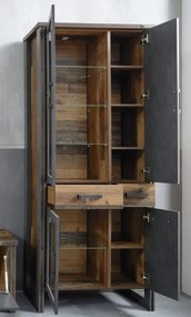 Vysoká vitrína Prime, vintage optika dreva