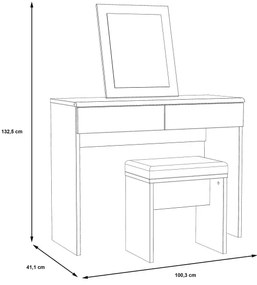 Toaletný stolík JUNO + taburet 45x29,6 cm hnedá/čierna