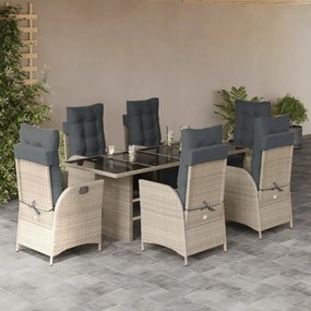 vidaXL 7-dielna záhradná jedálenská sada vankúše bledosivá polyratan