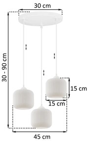 Závesné svietidlo Riffle, 3x biele sklenené tienidlo, w, o
