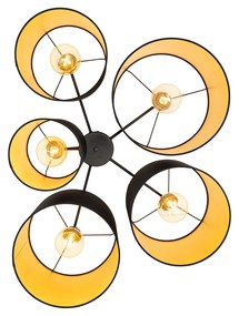 Stropné svietidlo čierne so zlatým vnútrom 5-žiarovkové - Multidrum