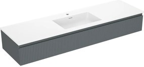 Mexen Rivel, kúpeľňová skrinka 160 cm s umývadlom Otis, 1 zásuvka, drážkovaná, grafitová matná/biela matná, 91A20-16023-1-BF66-W18M0