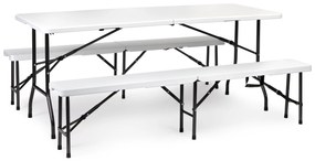 Cateringový skladací set, stôl 180cm + 2 lavice, white