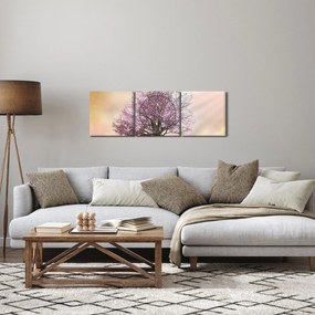 Obraz rozkvitnutého stromu na vrchole kopca (s hodinami) (90x30 cm)
