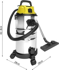TIMBERTECH Priemyselný vysávač 1300 W, 30 litrov, žltý
