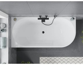 Mexen Mia, voľne stojaca rohová vaňa, lavá, 150 x 75 cm, biela, čierny matný prepad, 52691507500L-70