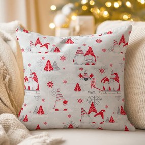 Biante Vianočná bavlnená obliečka na vankúš Sandra SA-133 Červení škriatkovia na svetlo sivom 45 x 45 cm