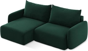 Tmavozelená zamatová rozkladacia/s úložným priestorom rohová pohovka (ľavý roh/s leňoškou) Kalena – Makamii