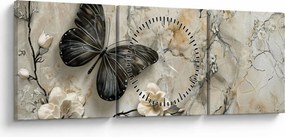 Obraz - Mramorové pozadie s motýľmi (s hodinami) (90x30 cm)