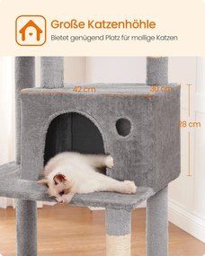 Mačací strom, úzka veža pre mačky, výška 199 cm, sivá farba