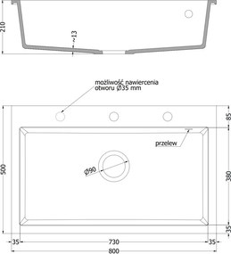 Mexen Elix granitový drez s 1 komorou 800 x 500 mm, čierny s bodkami, chrómový sifón - 6527801005-76