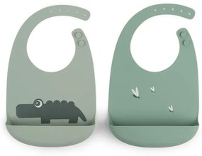 Done by Deer Set silikónových podbradníkov 2ks Croco zelená