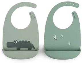Done by Deer Set silikónových podbradníkov 2ks Croco zelená