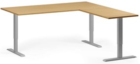 Výškovo nastaviteľný stôl, 180x180 cm, 3 motory, L/P, sivá podnož, buk