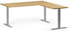 Výškovo nastaviteľný stôl, 180x180 cm, 3 motory, L/P, sivá podnož, buk