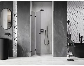 Mexen, Mexen Lunar-F skladacie ľavé sprchové dvere 90 cm, priehľadné, čierne - 836-090-000-70-00-L