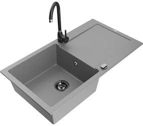 Mexen Leo, drez granitový 900x500x190 mm, 1-komorový a čierna batéria Telma, šedá, 6501-71-670200-70-B