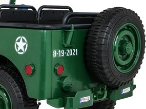 Ramiz Retro silné vojenské auto pre 3 deti Zelené + pohon 4x4 + úložné priestory + EVA + pomalý štart + MP3 LED