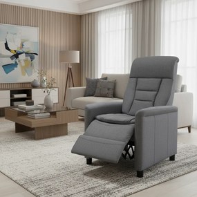 Relaxačné polohovacie TV kreslo LYNO — látka, sivá, nosnosť 130 kg