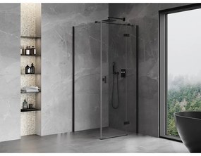 Mexen Mist H T, sprchový kút s výklopnými dverami pravý 95 x 95 cm, číre sklo, čierny profil, 8A5T-095-095-70-00-P