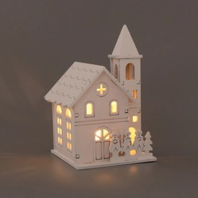 Vianočná svetelná dekorácia Drevený kostol, 8 x 13x 8 cm, LED