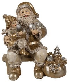 Zlatá vianočná dekorácia Santa s dievčatkom a darčekmi - 15*11*17 cm
