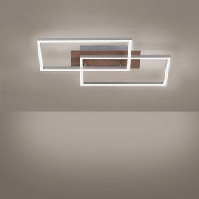 Stropné LED Iven drevený dekór/oceľ 2Fl štvorec